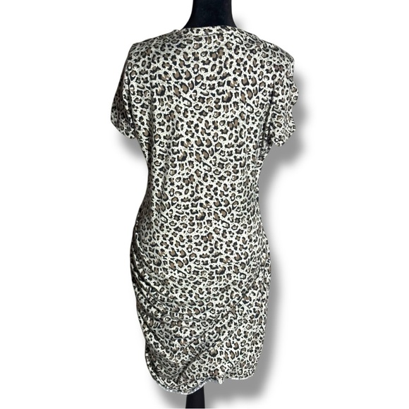 LA MIEL Brown/Black/White Leopard Print Bodycon Side Rouching T-Shirt Mini Dress - Picture 6 of 16